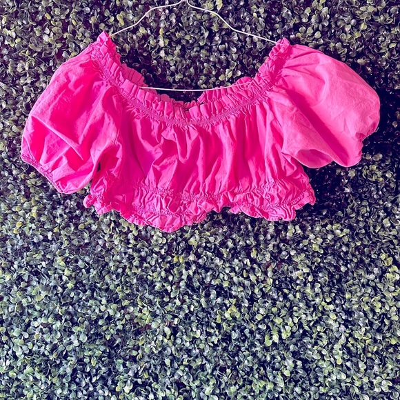 Zara Barbie Pink Off Shoulder Crop Top - Picture 1 of 2